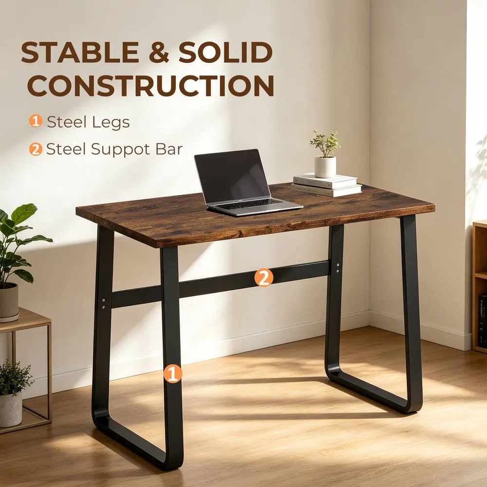HOMCOM Industrial Writing Desk Laptop Table Home Office Study Workstation in Brown 6