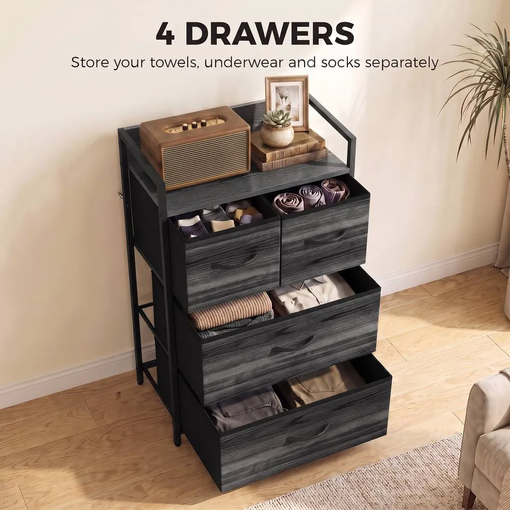 HOMCOM Bedroom Chest of Drawers Drawer Dresser with Shelf Black Wood Effect 4