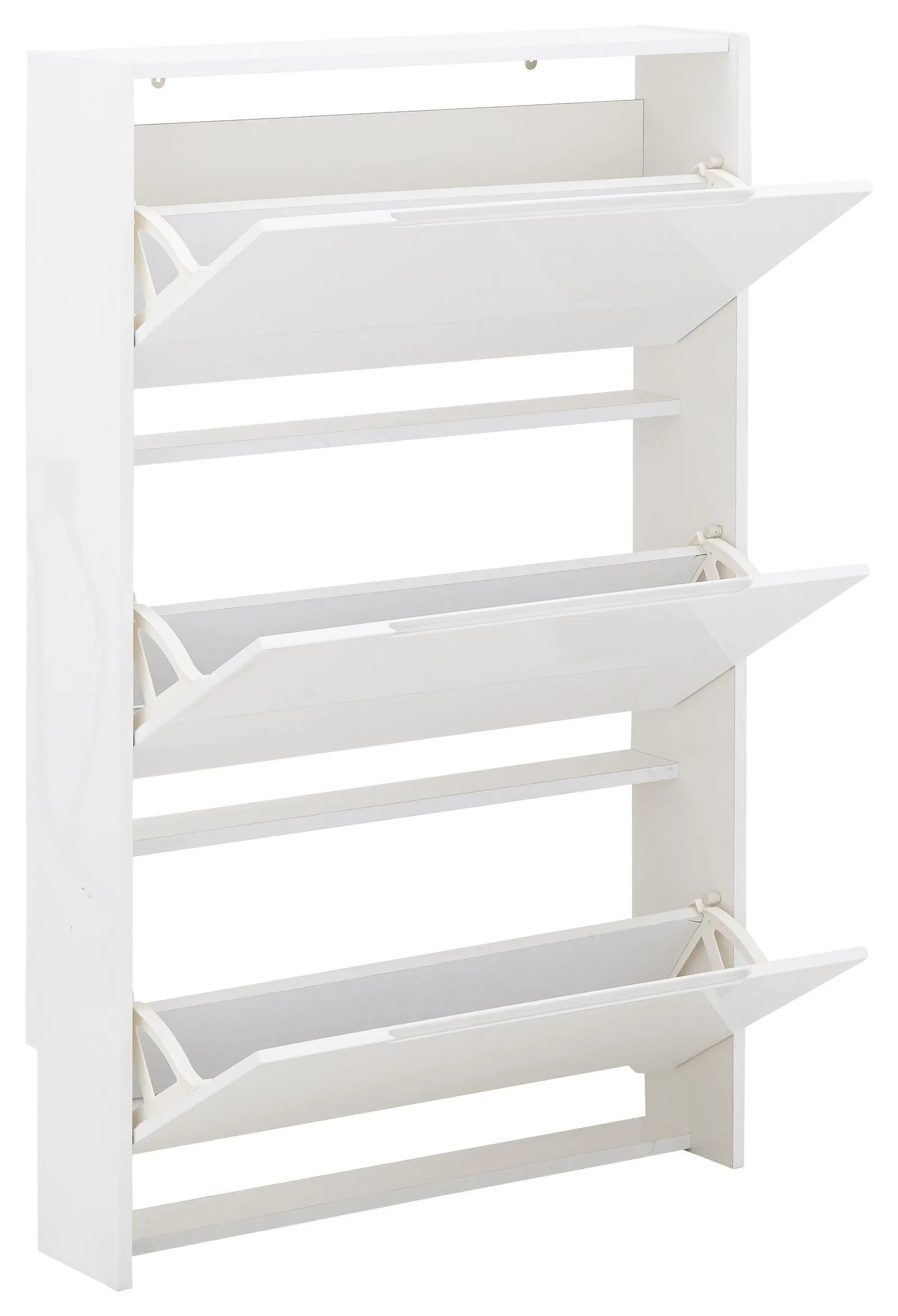 GFW Narrow High Gloss 3 Tier Shoe Cabinet in White 3