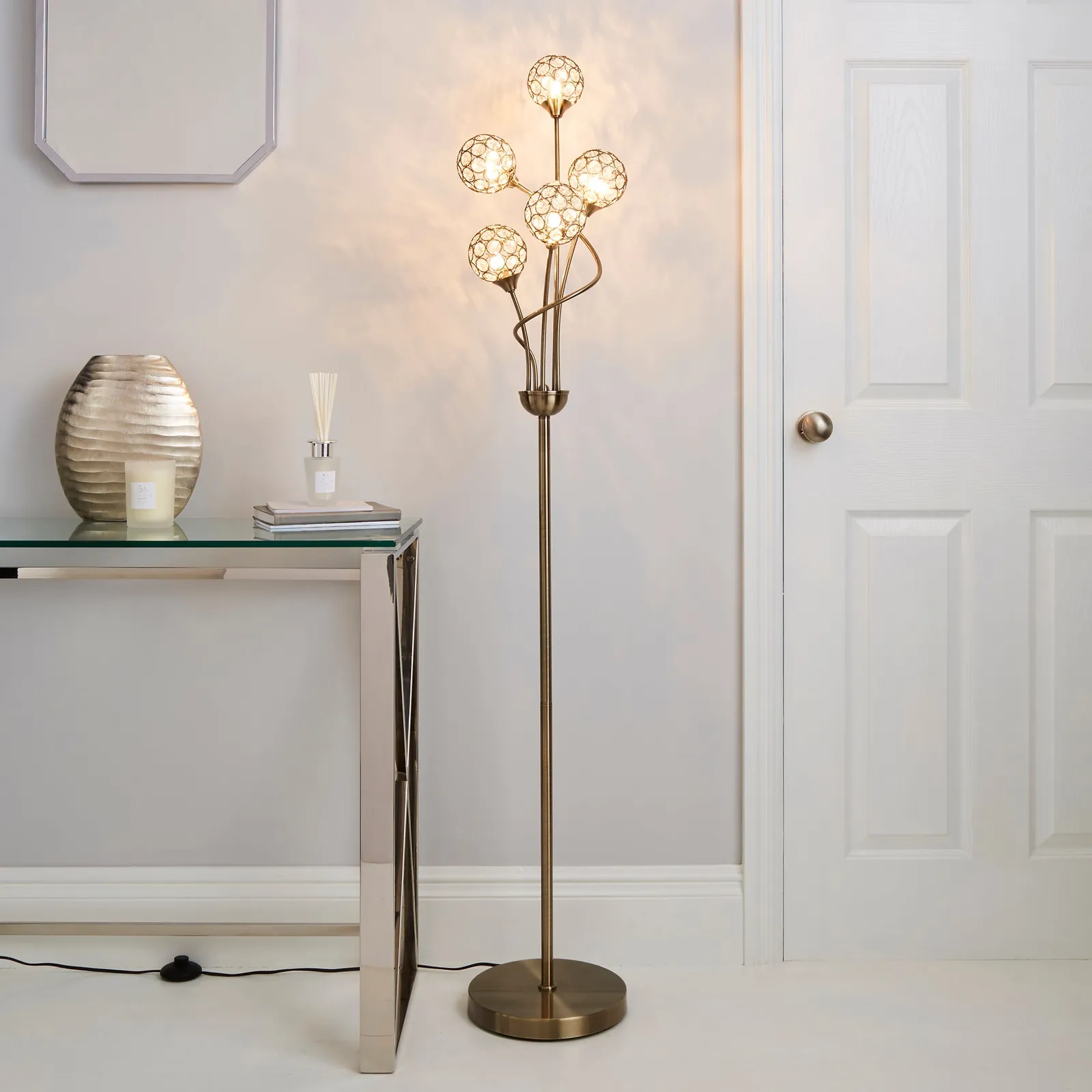 Sphere 5 Light Glass Floor Lamp Gold
