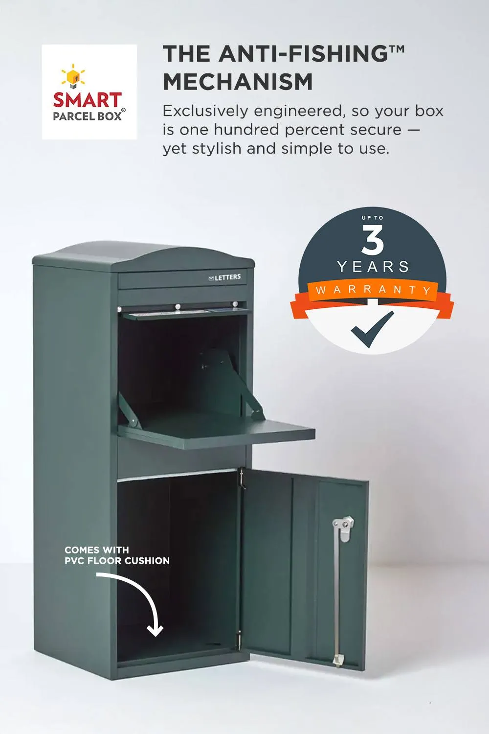 Homescapes Smart Parcel Box® Large Curved Top Front Access Secure Delivery Box in Green 3