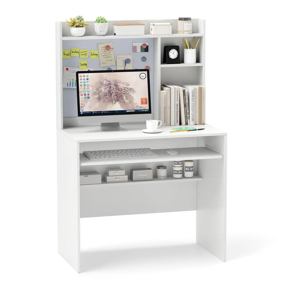 Costway Computer Desk Home Office Writing Table w/ Magnetic Bulletin Board in White