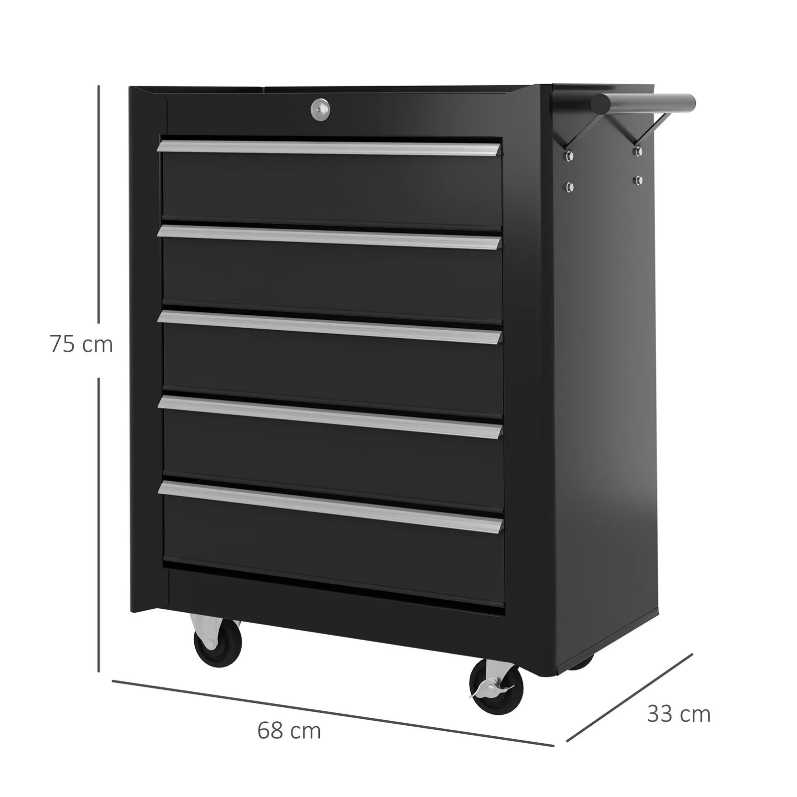 HOMCOM 5-Drawer Tool Chest Steel Lockable Tool Storage Cabinet w/ Wheels in Black 3