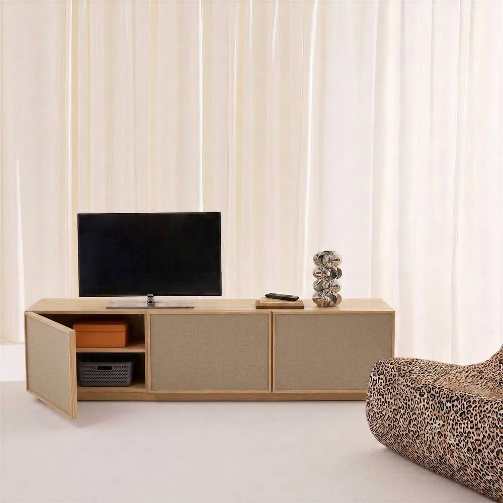 sweeek TV stand 3 doors 180cm wood decor & fabric in Beige 4