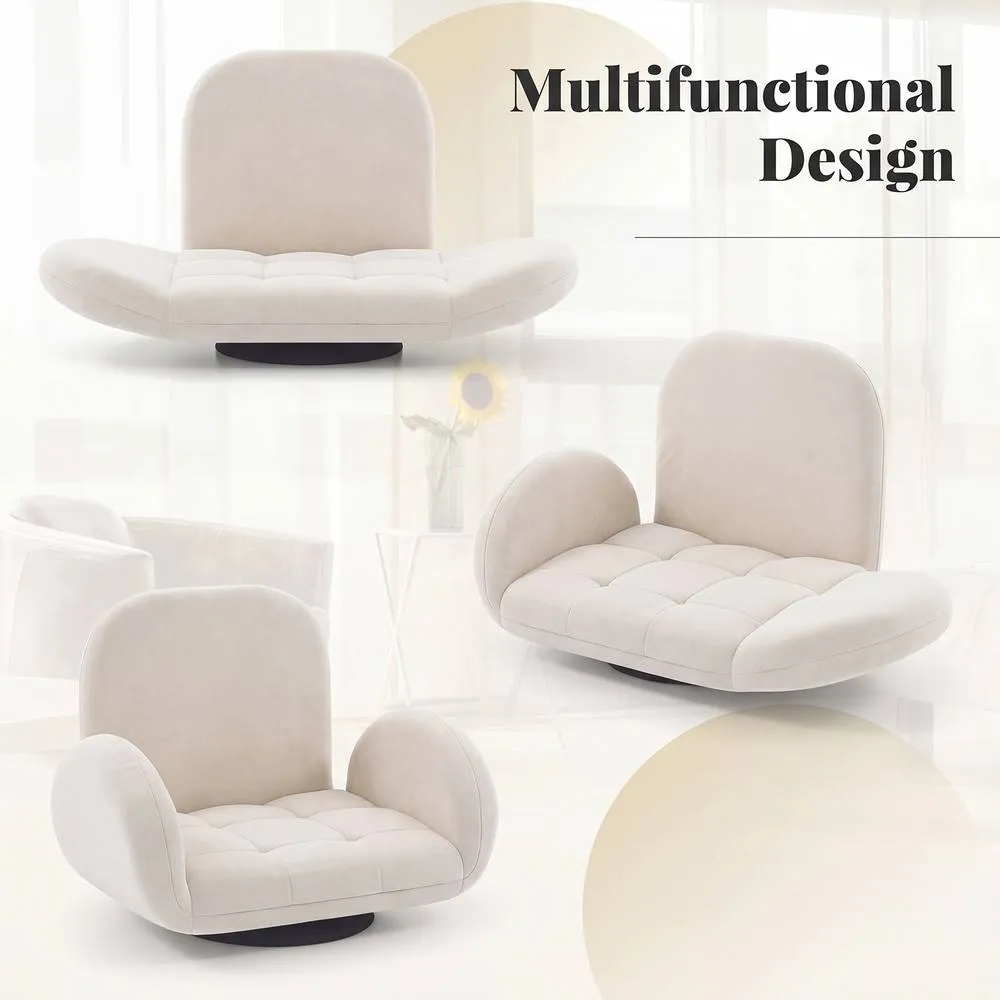 Costway Swivel Floor Chair Folding Gaming Chair w/Adjustable Backrest&Armrests in Beige 3