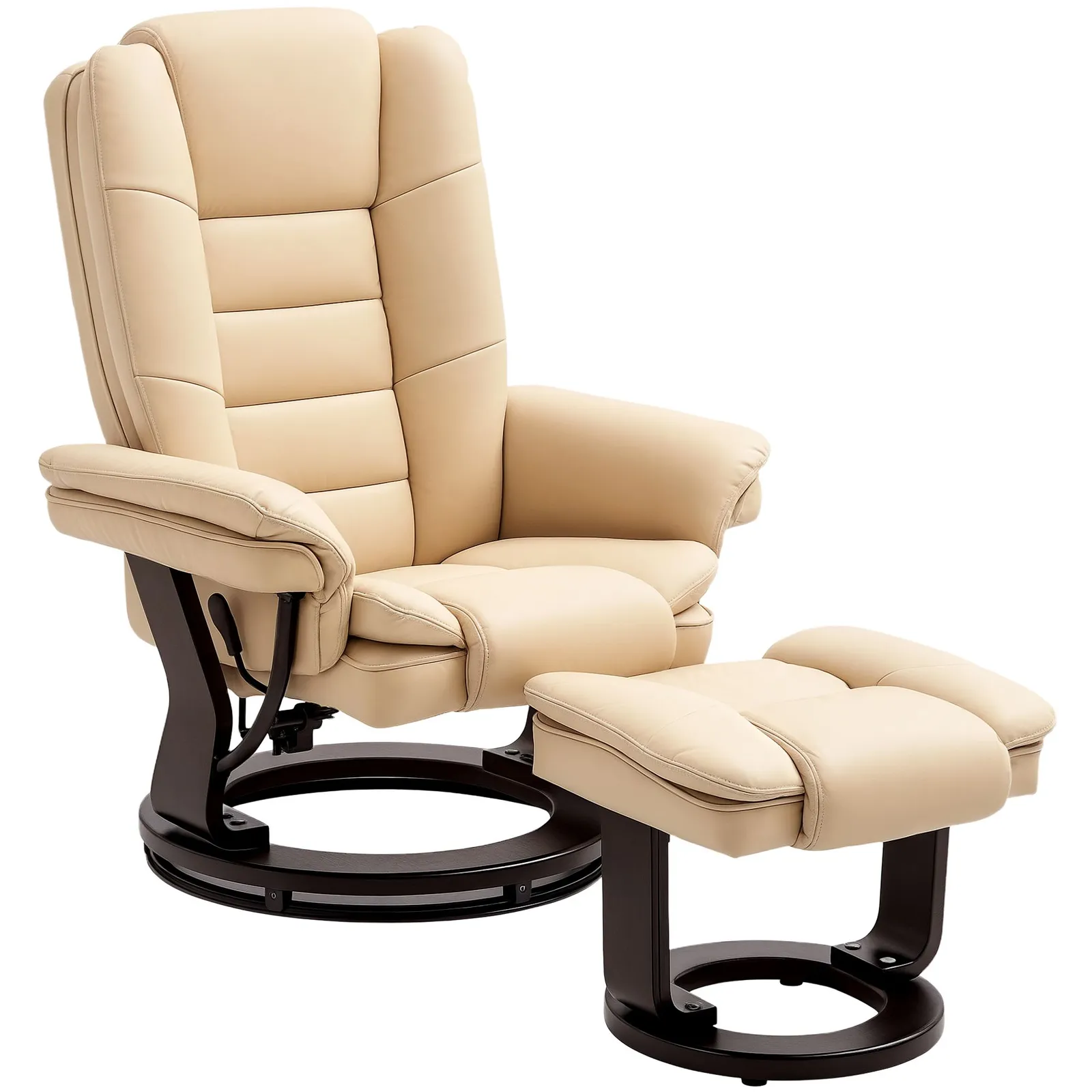 HOMCOM Swivel Manual Recliner & Footrest Set PU Leather Lounge Chair Beige 2