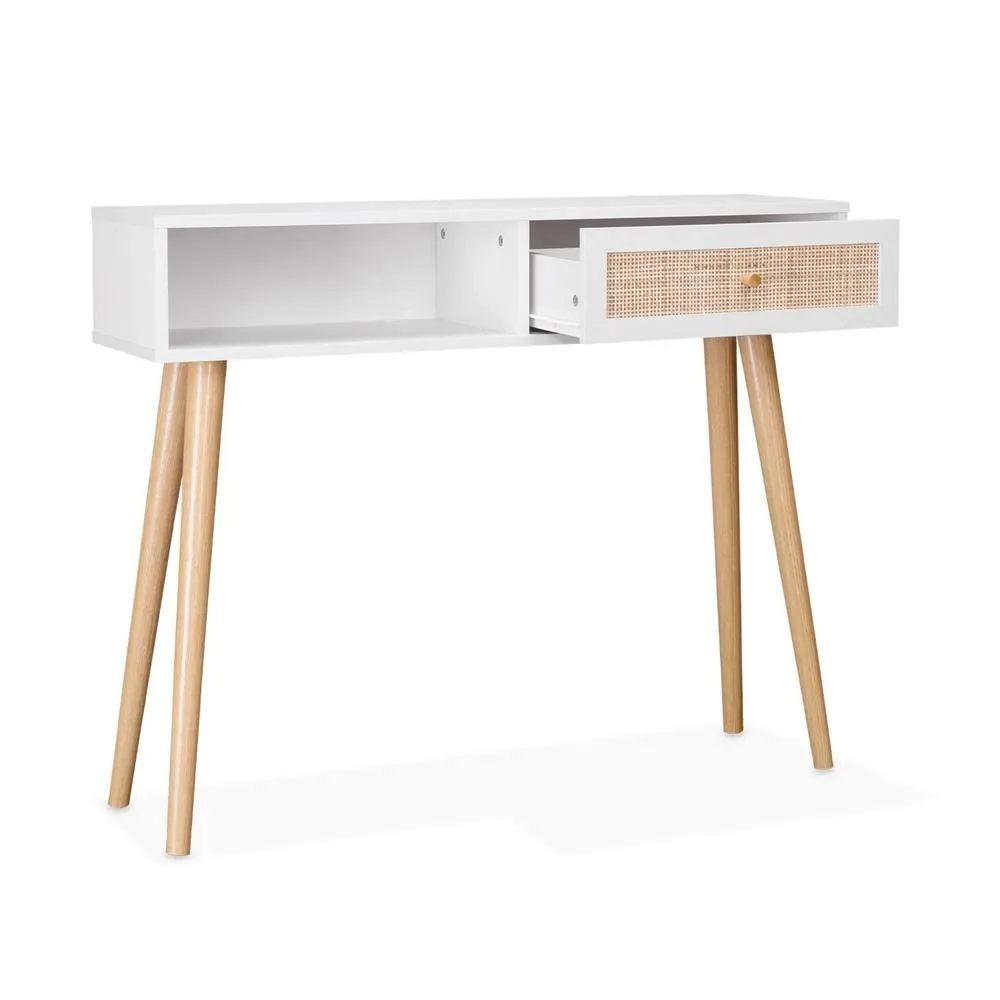 sweeek 100cm wood & cane decor console table in Off-White 5