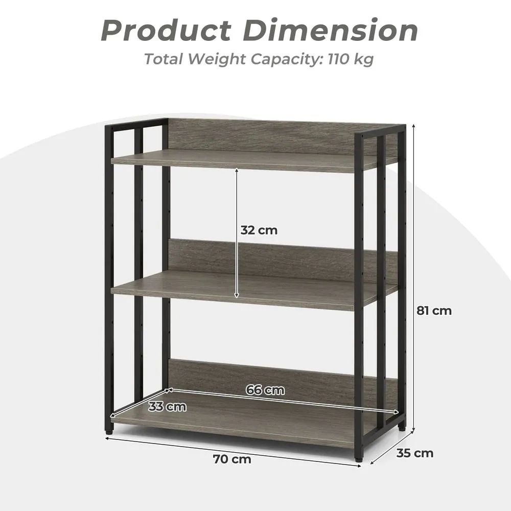 Costway 3-Tier Bookshelf Industrial Corner Bookcase w/ Adjustable Shelves in Grey 2