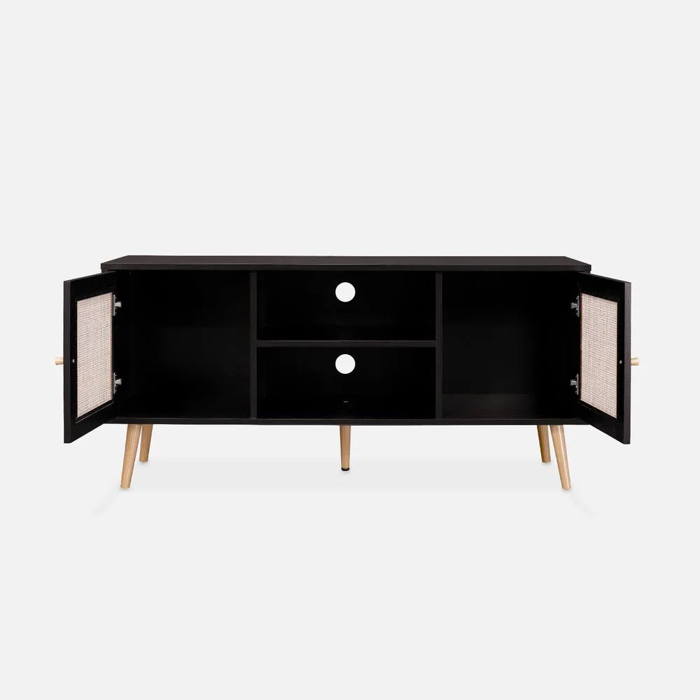 sweeek 120cm Tv Unit Wooden & Cane Effect 2 Doors in Black 3