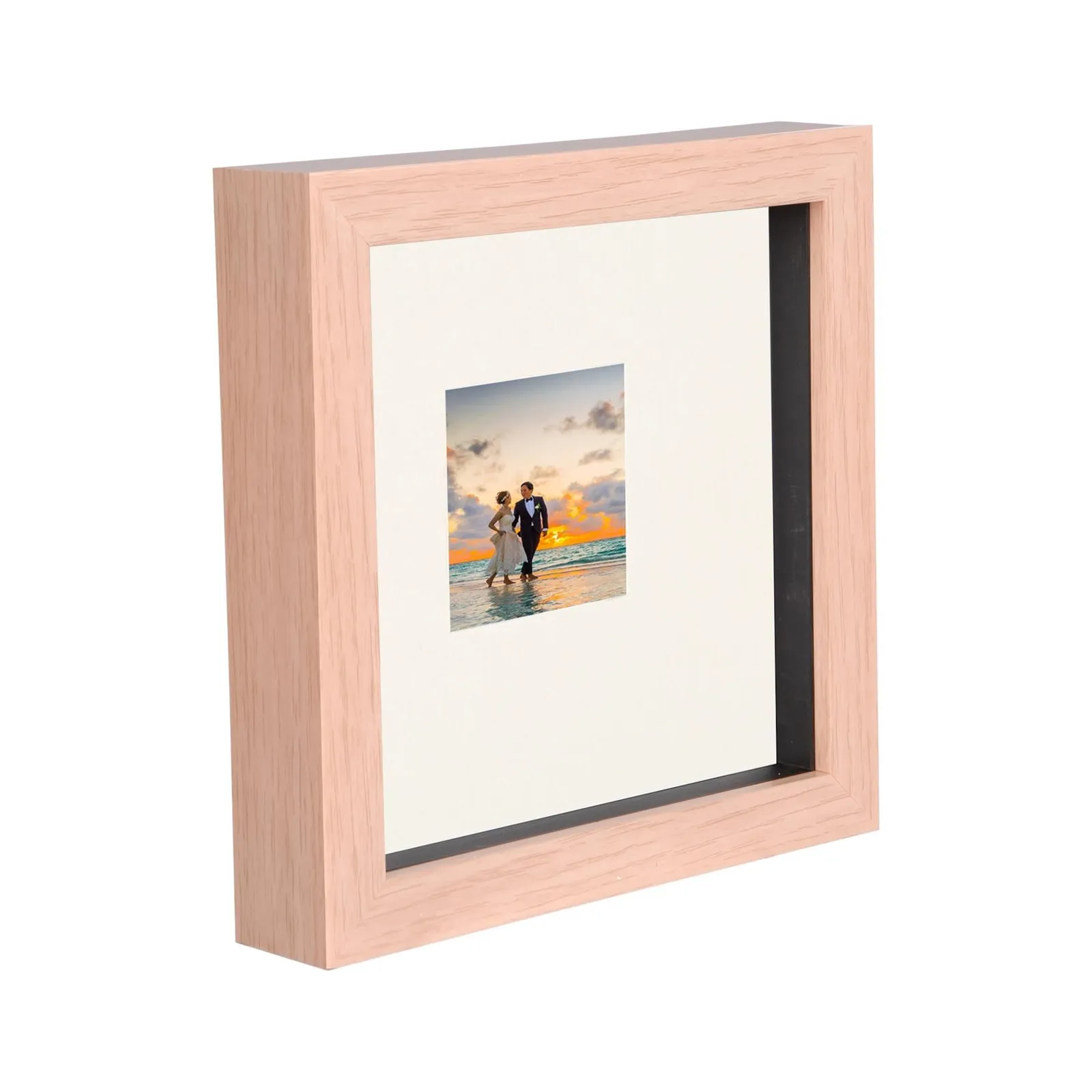 Nicola Spring 6" x 6" 3D Box Photo Frame - 2" x 2" Mount - Light Brown in Ivory