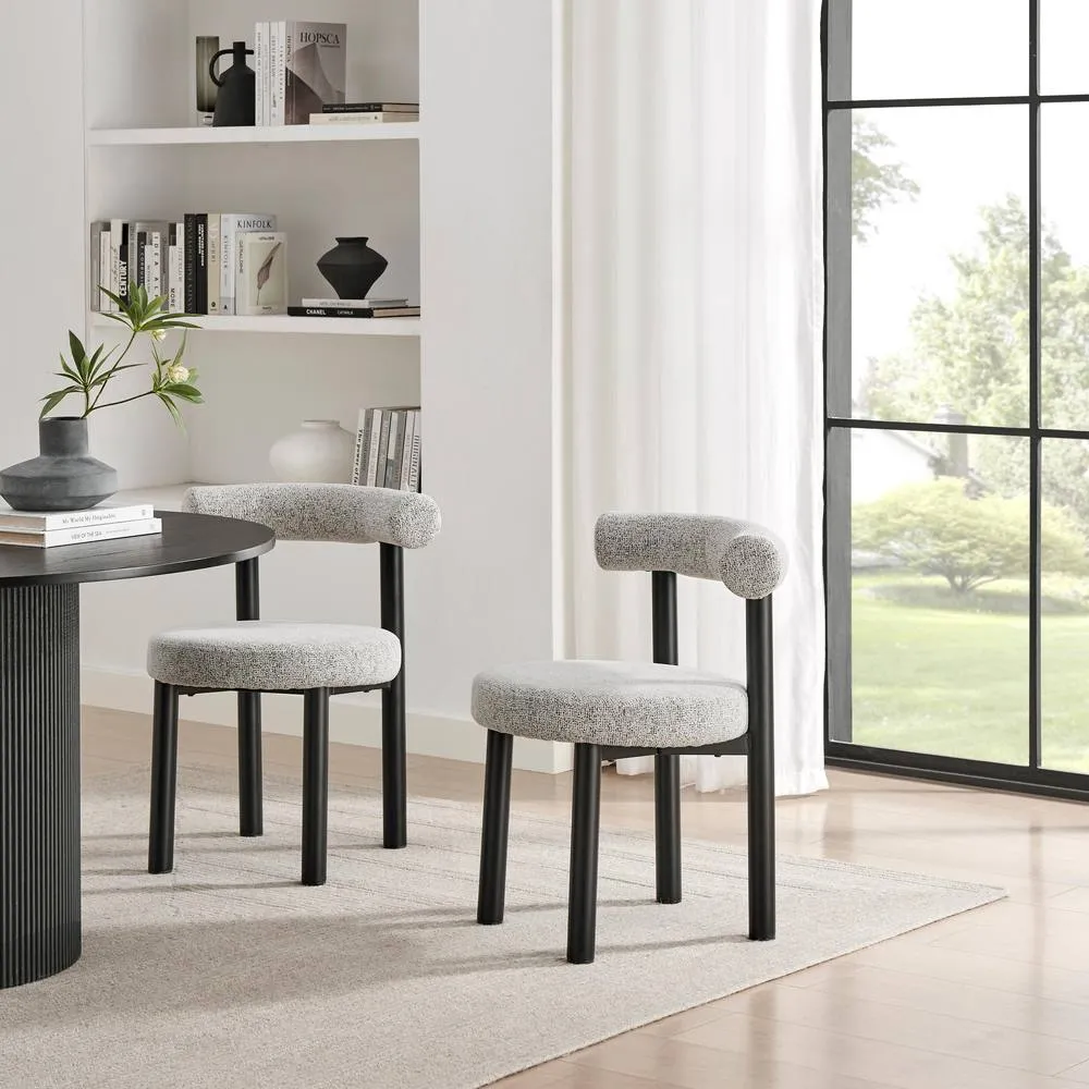 FurnitureboxUK 2x Isola Grey Fabric Dining Chairs Black Legs