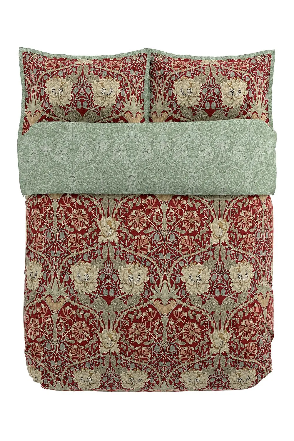 Morris & Co 'Honeysuckle & Tulip' Cotton Duvet Cover Set in Dark Red 3