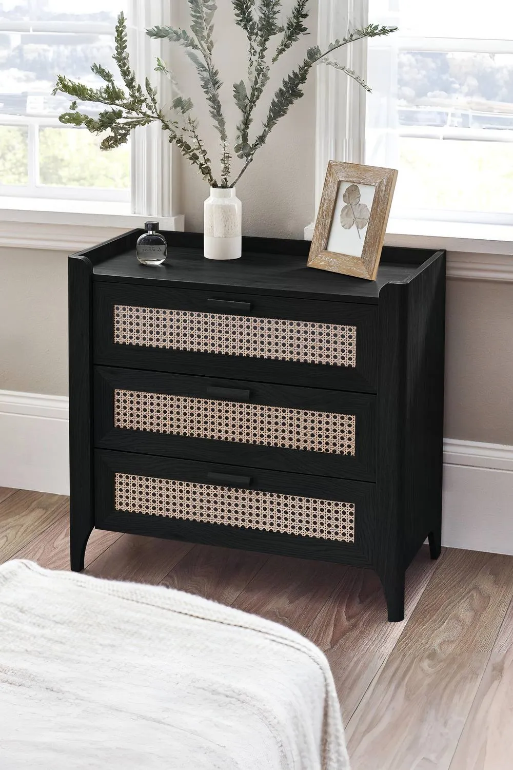 Julian Bowen Sydney Rattan Print 3 Drawer Chest in Black