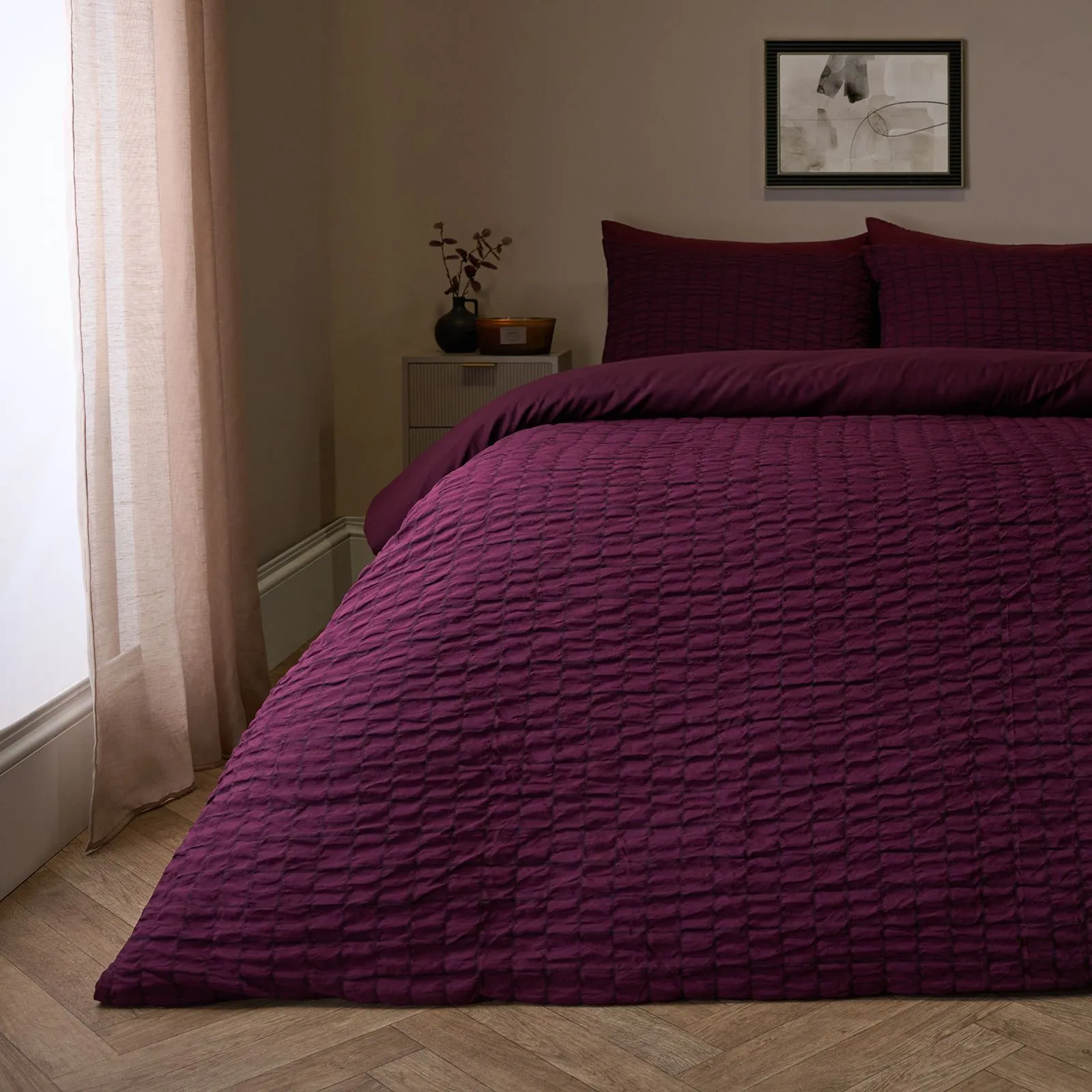 OHS Seersucker Duvet Cover with Pillowcase Bedding in Wine