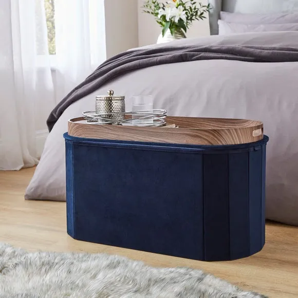 Recycled Velour Lozenge Ottoman with Tray 2