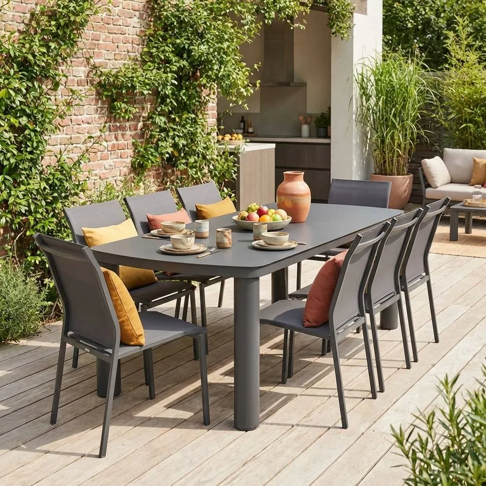 sweeek Aluminium garden table + 8 chairs in Dark Grey