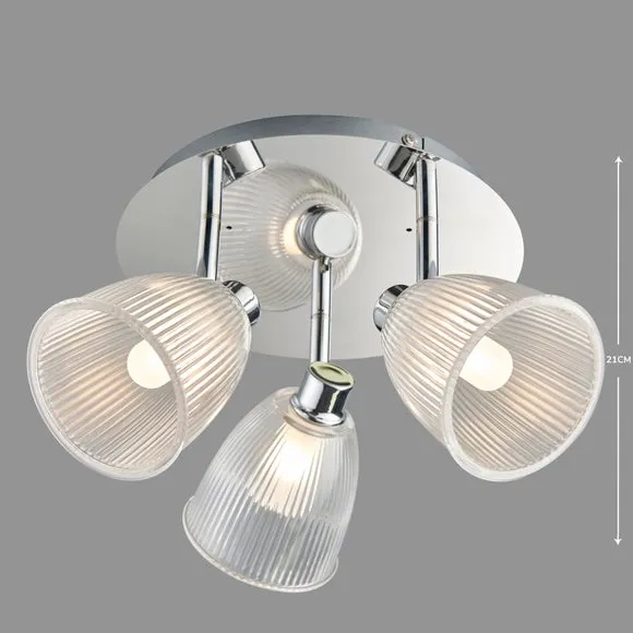 Bremont 3 Light Ribbed Glass Bathroom Semi Flush Spotlight 5