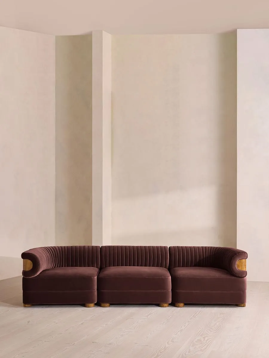 Caleb Modular Sofa, Four Seater, Velvet, Aubergine, Dark Burl