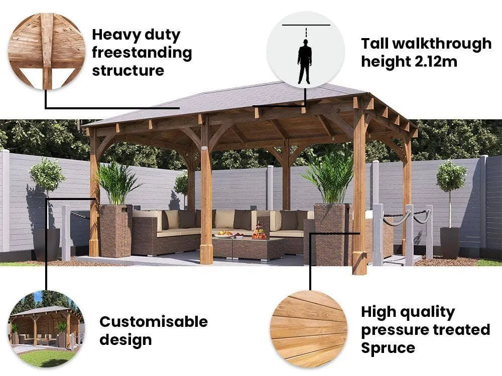 Dunster House Wooden Garden Gazebo 5x3m Heavy Duty With Roof Shingles Leviathan in Brown 3