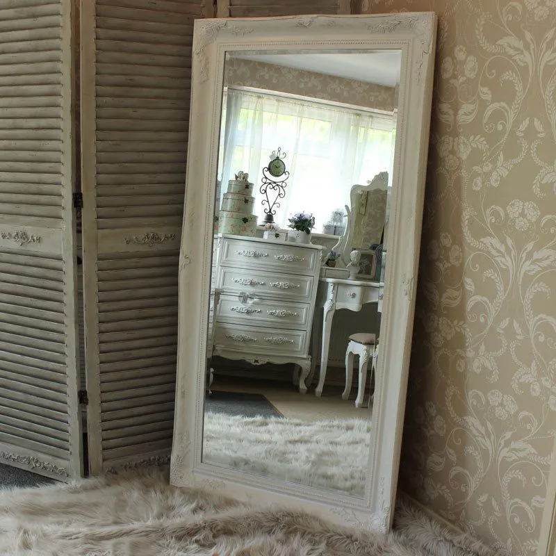 Melody Maison Extra Large White Antique Wall/Floor Mirror 158cm X 78cm 2