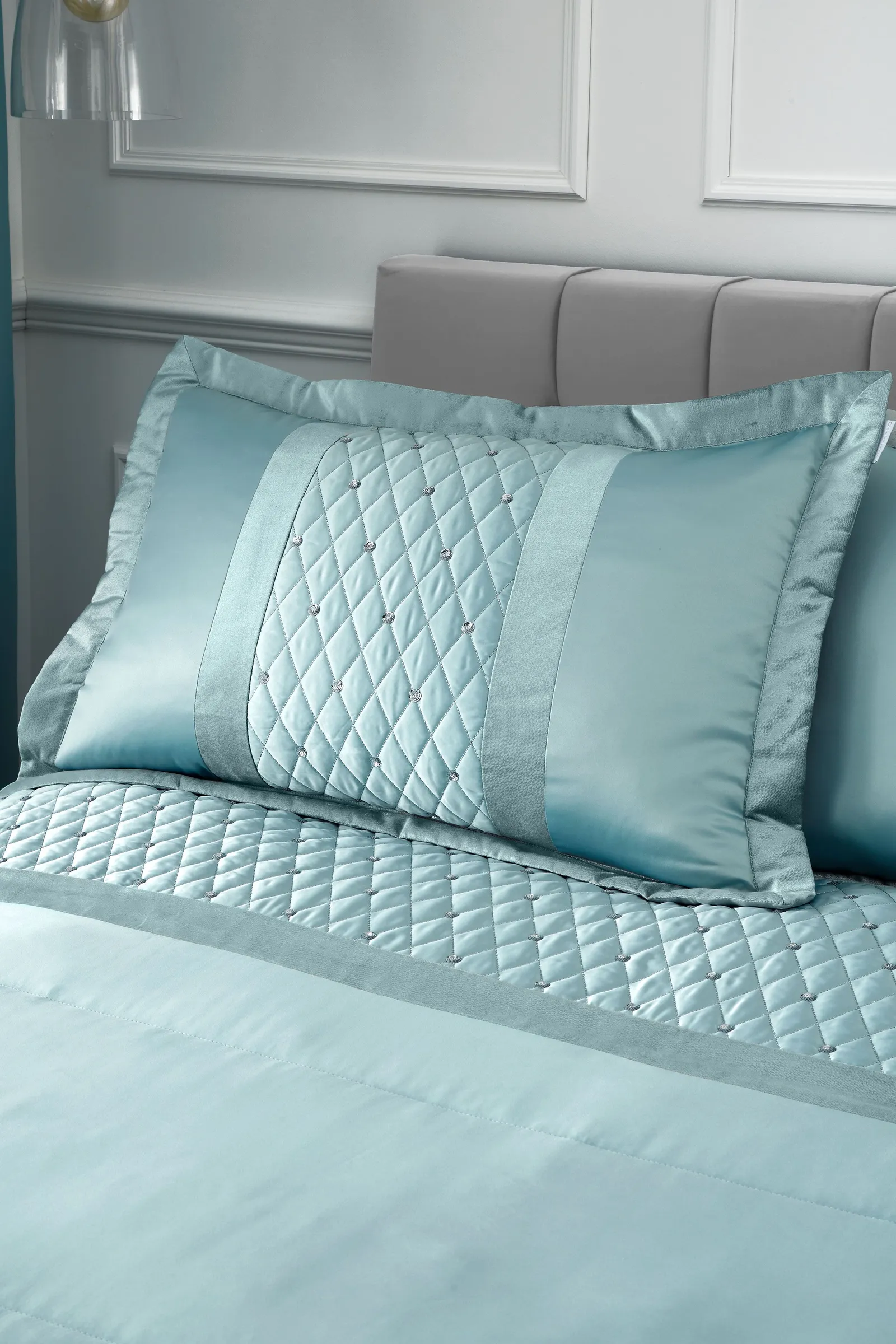 Catherine Lansfield 'Sequin Cluster' Pillowsham Pair in Duck Egg Blue
