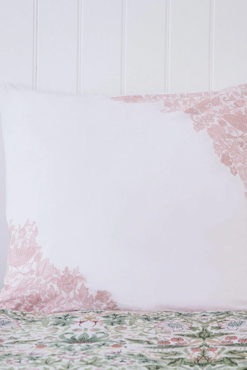 Morris & Co 'Strawberry Thief - Severne' Square Pillowcase in Light Pink 2