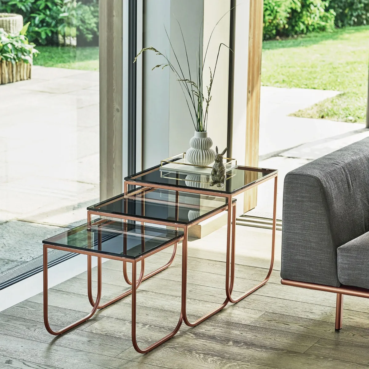 Bontempi Tokio Coffee Table Set, Black Glass | Barker & Stonehouse 2