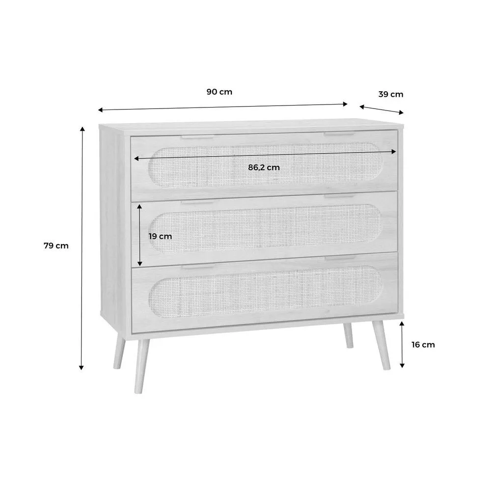 sweeek 3-drawer Chest With Wood & Rounded Cane Rattan in Light Brown 5