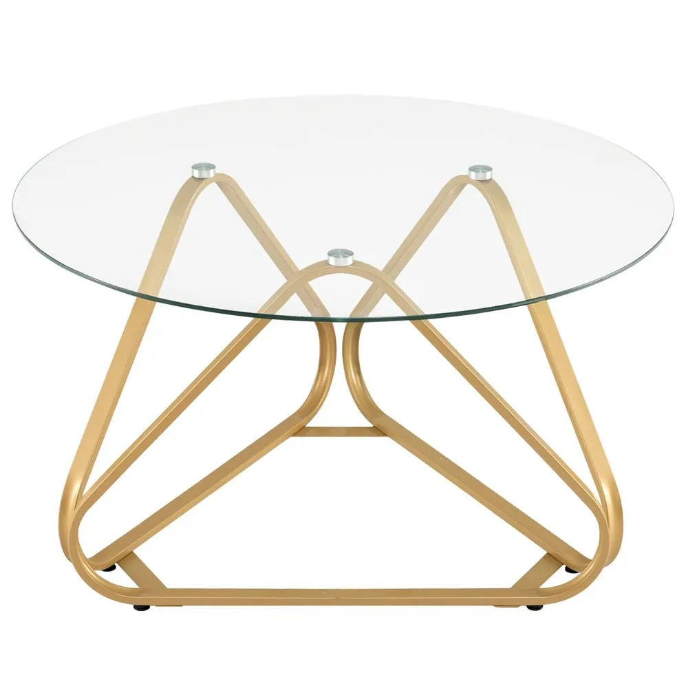 Costway Tempered Glass Coffee Table Round Accent Table Center Cocktail Table in Gold 4