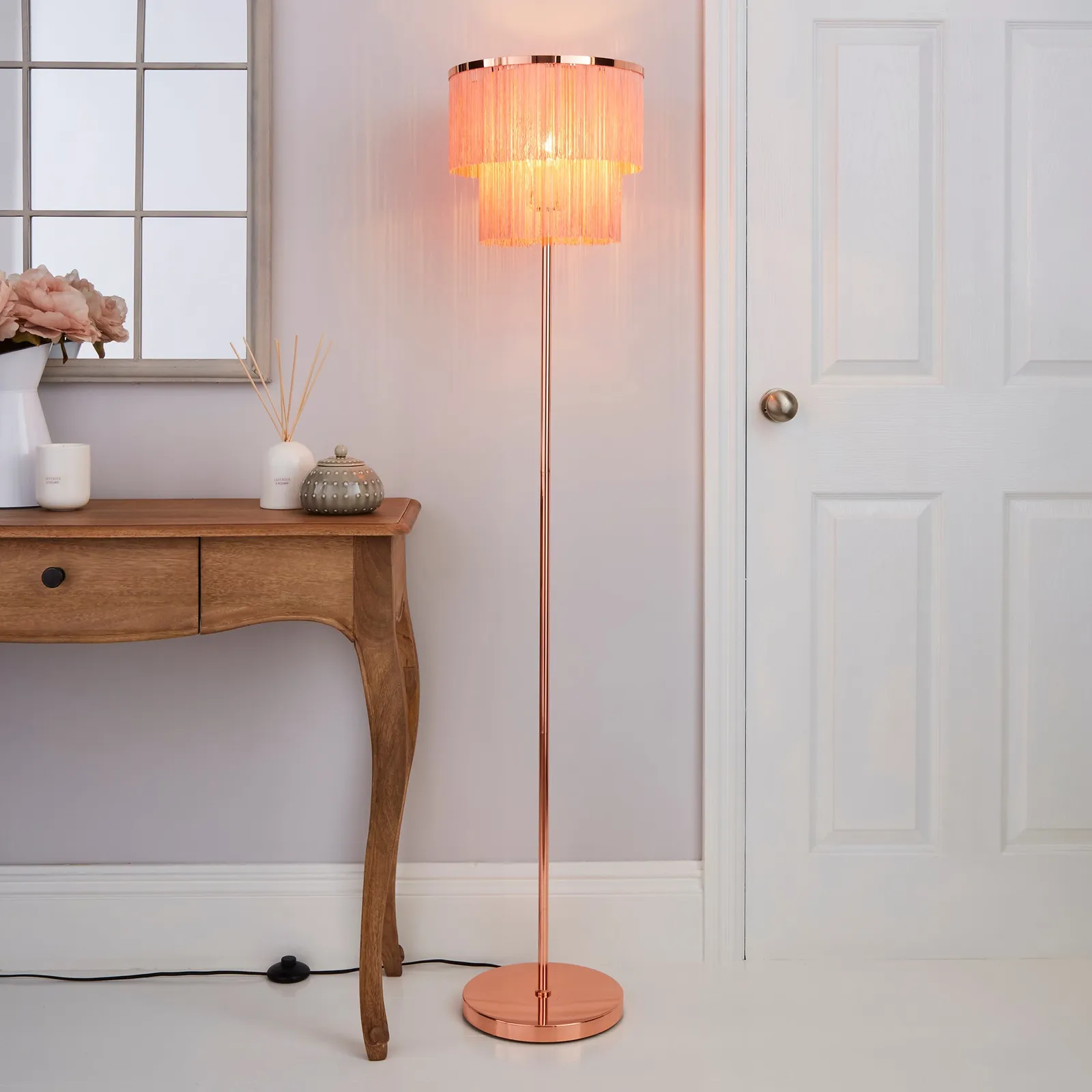 Jaz Fringe Pink Floor Lamp Pink