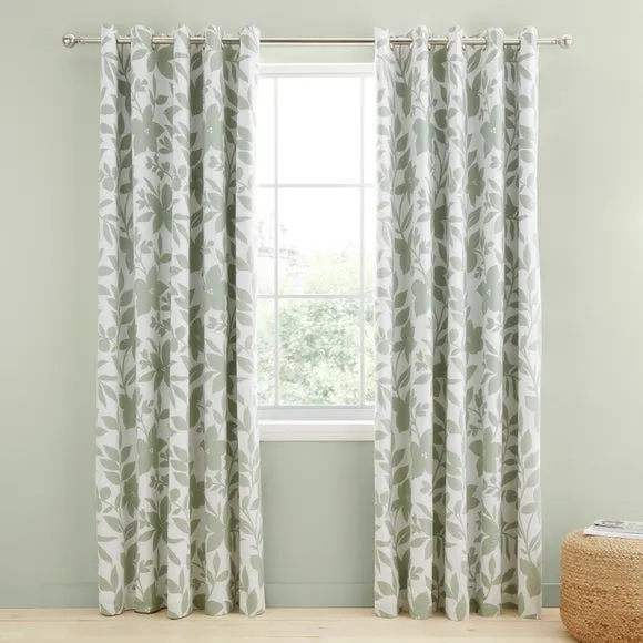 Ava Floral Polycotton Blackout Eyelet Curtains 2