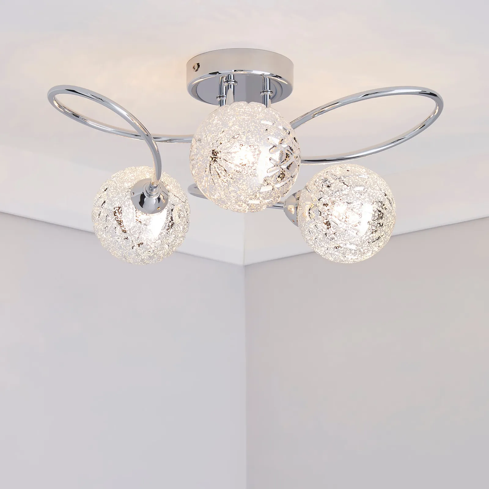 Vigo 3 Light Glass Semi-Flush Ceiling Fitting Chrome
