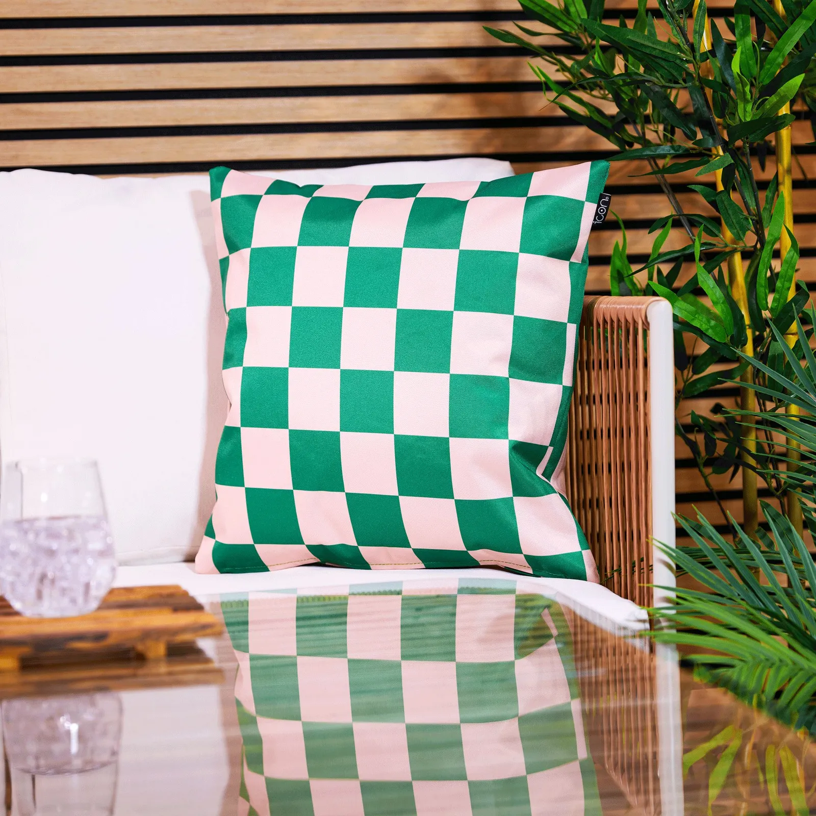 icon Indoor & Outdoor Checkerboard Waterproof Cushion Green