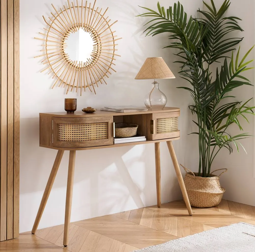Birlea Rattan Console Table Sark Hall Table Dressing Table in Beige