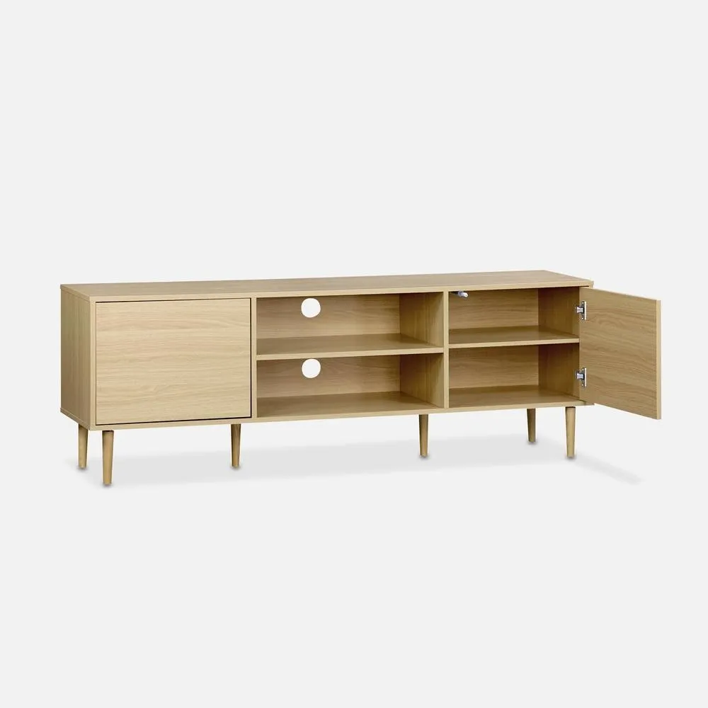 sweeek 160cm Tv Unit Wooden Effect 2 Doors in Light Brown 2