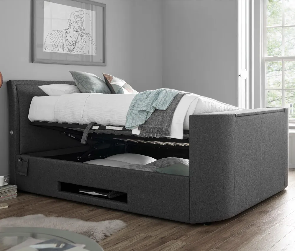 Ardwick Grey Fabric Ottoman Media TV Bed - 5ft King Size
