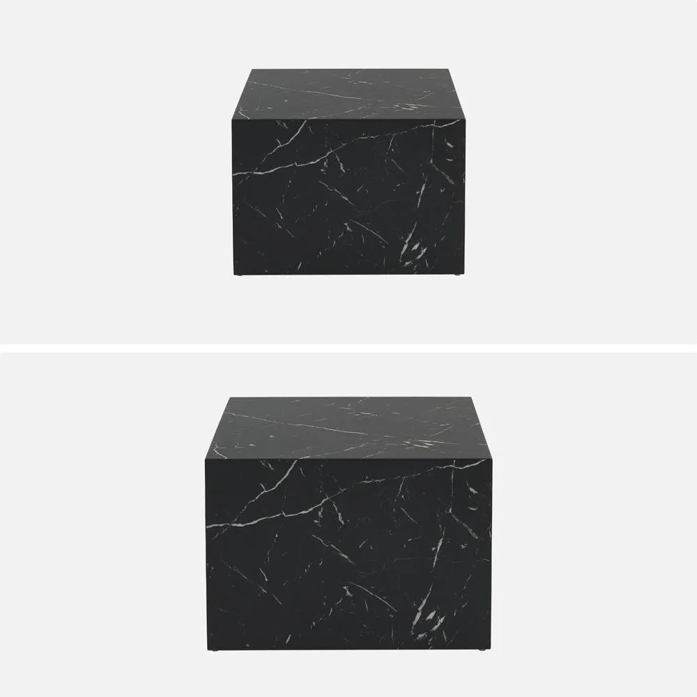 sweeek Pair Of Square Coffee Tables With Marble Effect in Black 2
