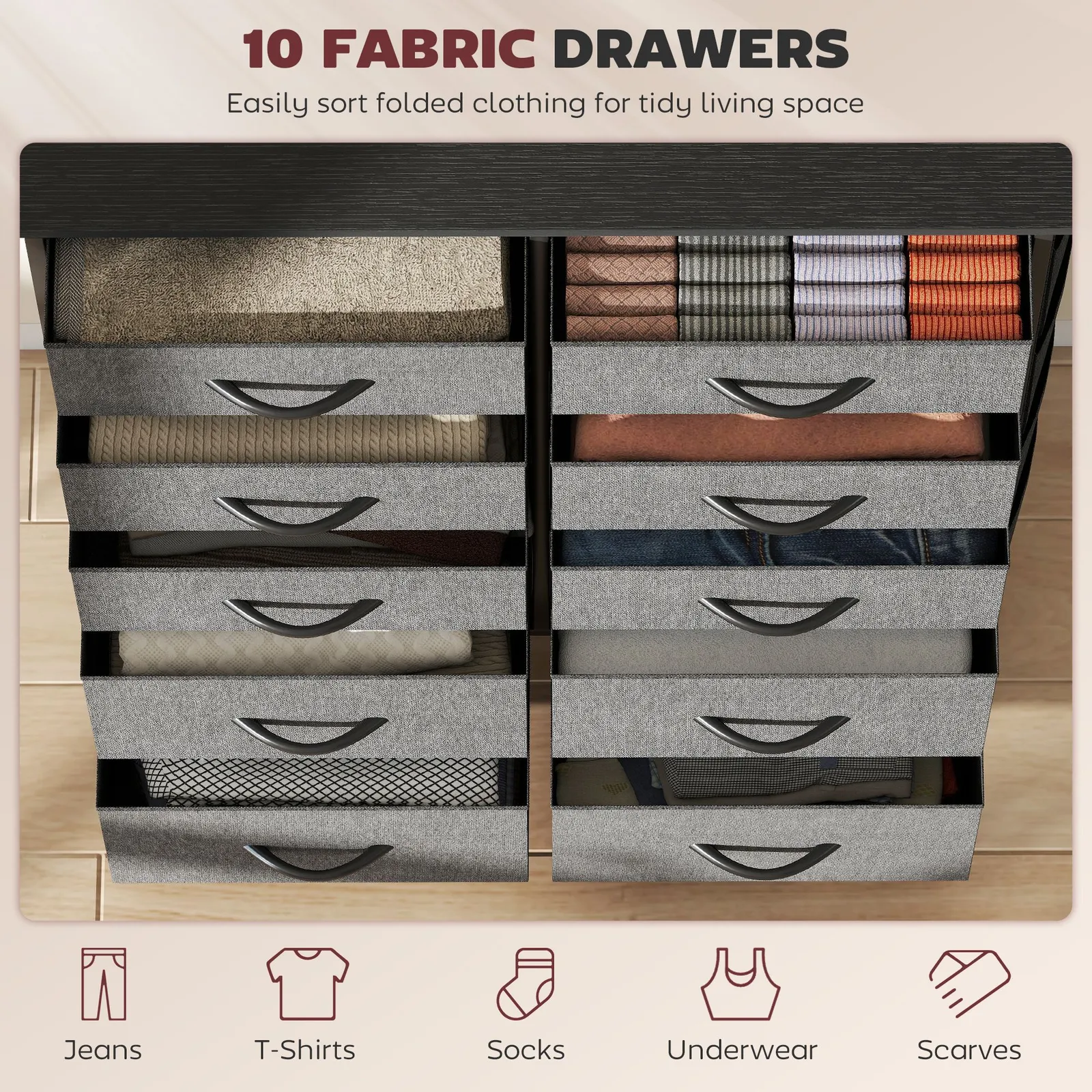 HOMCOM Fabric Chest of Drawers, Drawer Dresser for Bedroom in Dark Grey 4