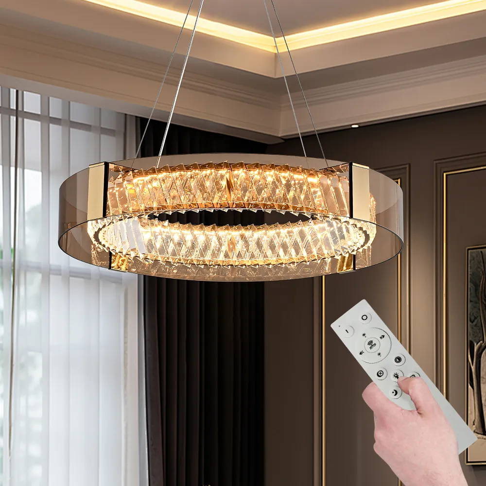 60 cm Crystal Dimmable Ceiling Lights 3 Modes LED Crystal Chandelier with Remote Control