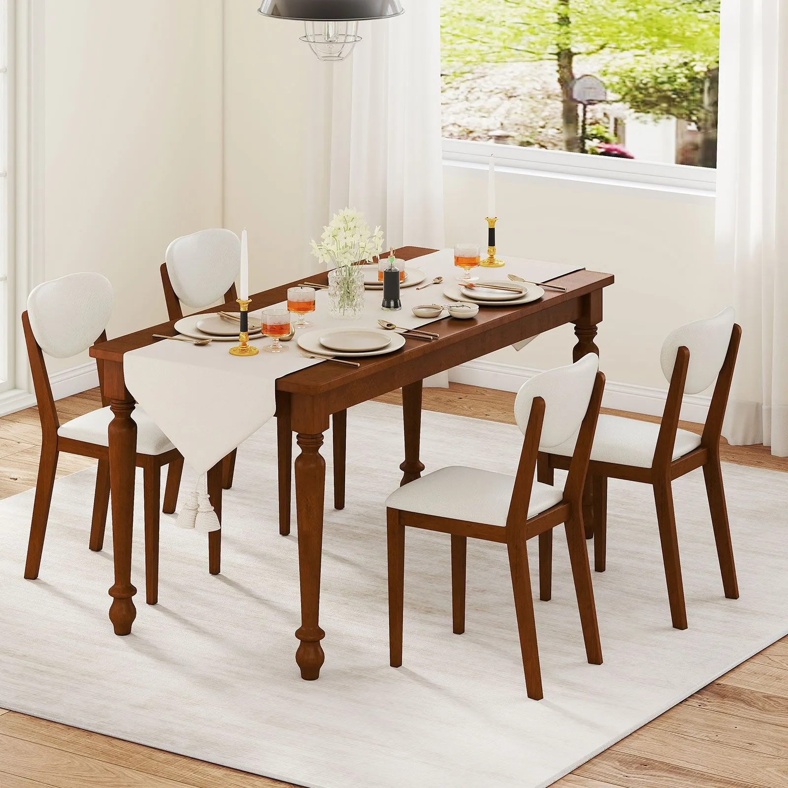 Costway Sherpa Dining Chairs Set of 2 Modern Dining Chair w/Padded Seat in Walnut 5