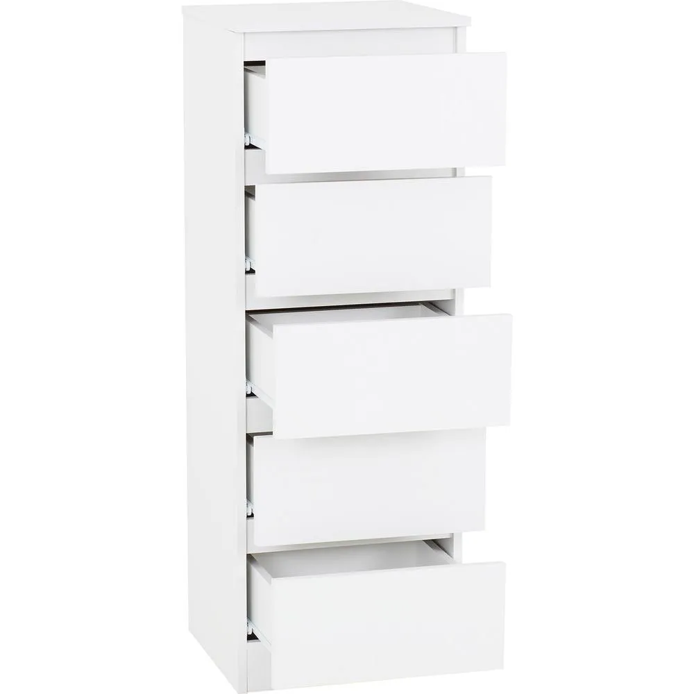 Seconique Malvern 5 Drawer Narrow Chest - White 3