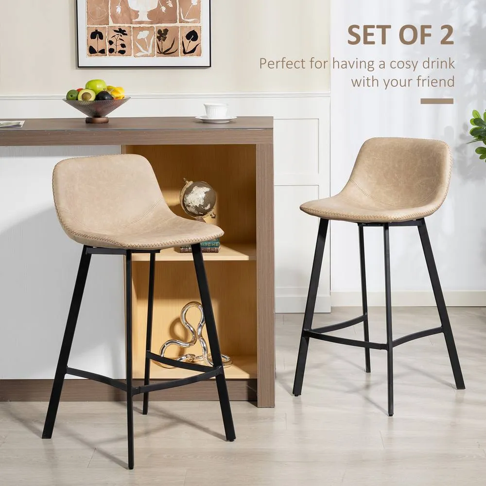 HOMCOM Bar Stools Set of 2, Bar Chairs with Back & Steel Legs in Light Brown 4