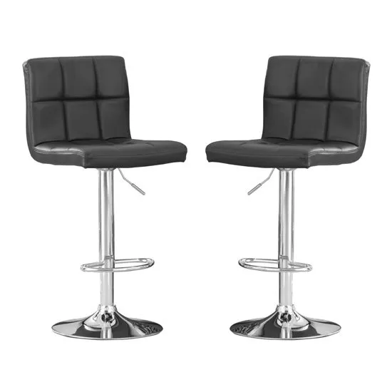 Cubik Black Faux Leather Bar Stools With Chrome Base In Pair