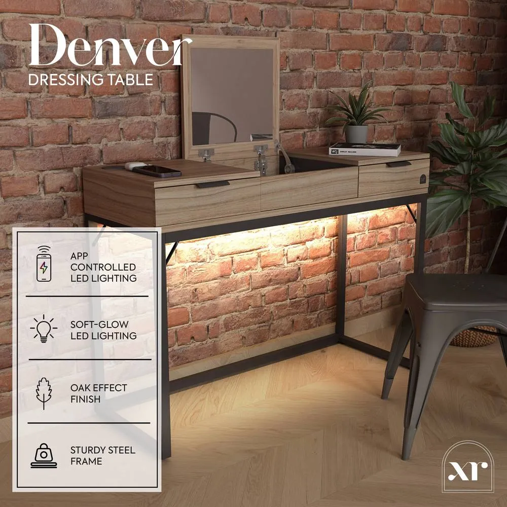 X Rocker Denver Dressing Table, Wireless Charging & App Control LED Lights in Light Oak 2