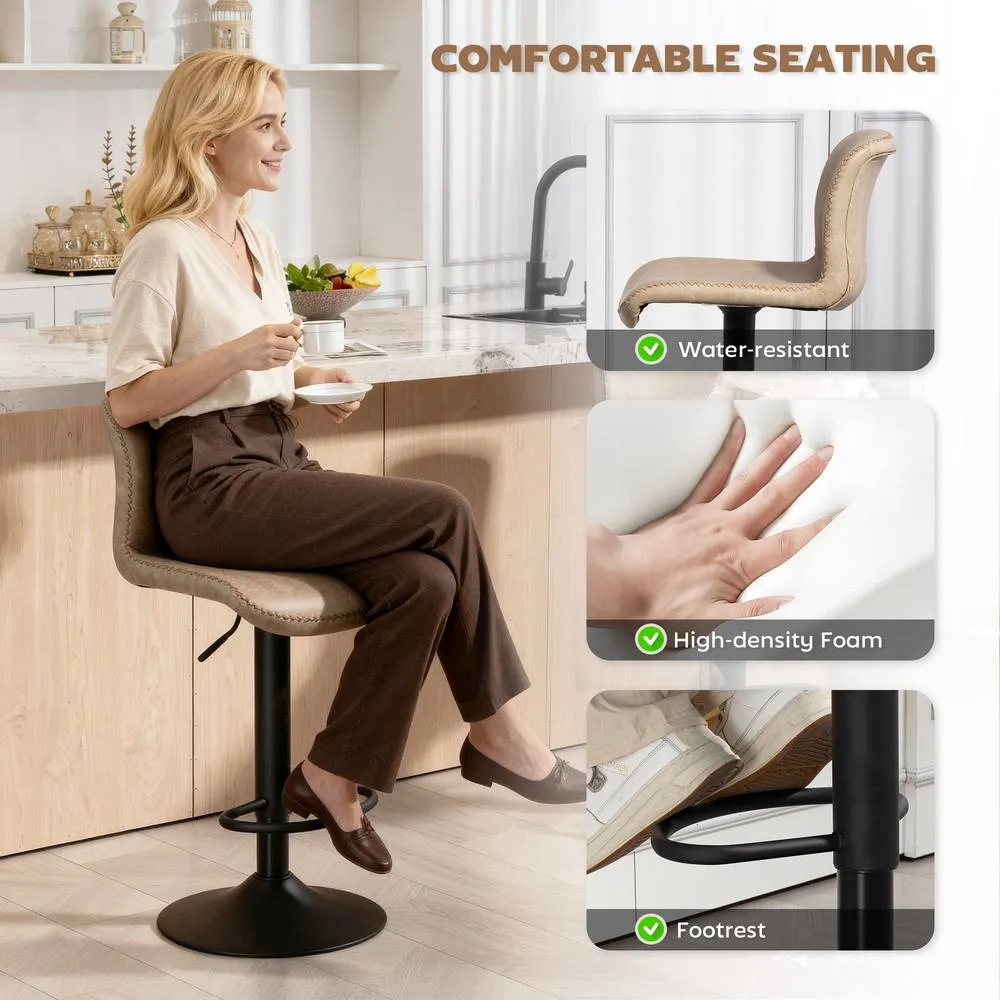 HOMCOM Barstools Set of 2, Dining Stools with Backrest & Footrest in Light Brown 6