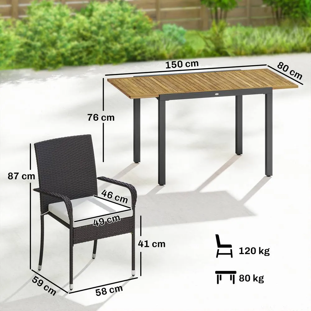OUTSUNNY 6 Seater Rattan Garden Furniture Set with Stackable Chairs in Cream 3