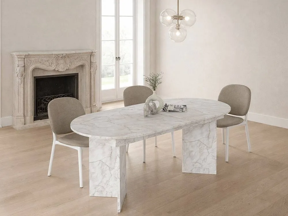 Vente-unique Extendable Dining Table Seating 6 To 10 - White Marble Effect - 3