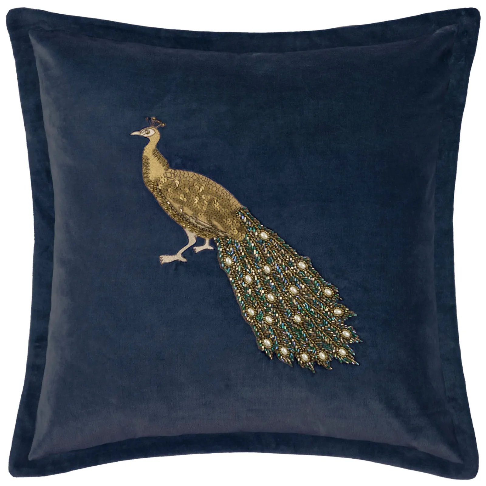Voyage Maison Mayura Peacock Embellished Velvet Cushion in Midnight 2