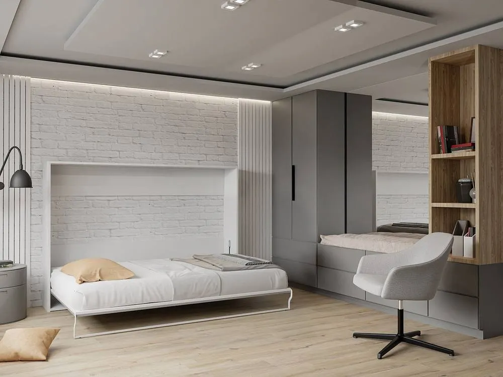 Vente-unique Retractable Bed 140 X 200 Cm - Manual Horizontal Opening - White and in Grey
