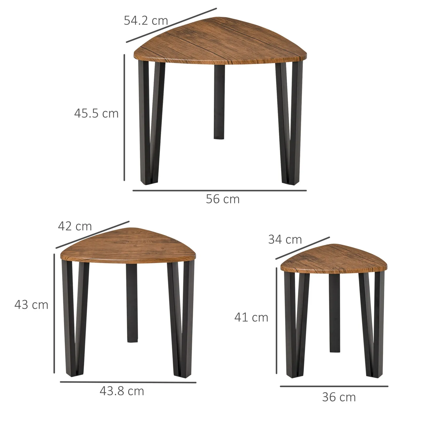HOMCOM 3 PCs Nesting Table Coffee Table Set MDF Steel Living Room Furniture in Black 3